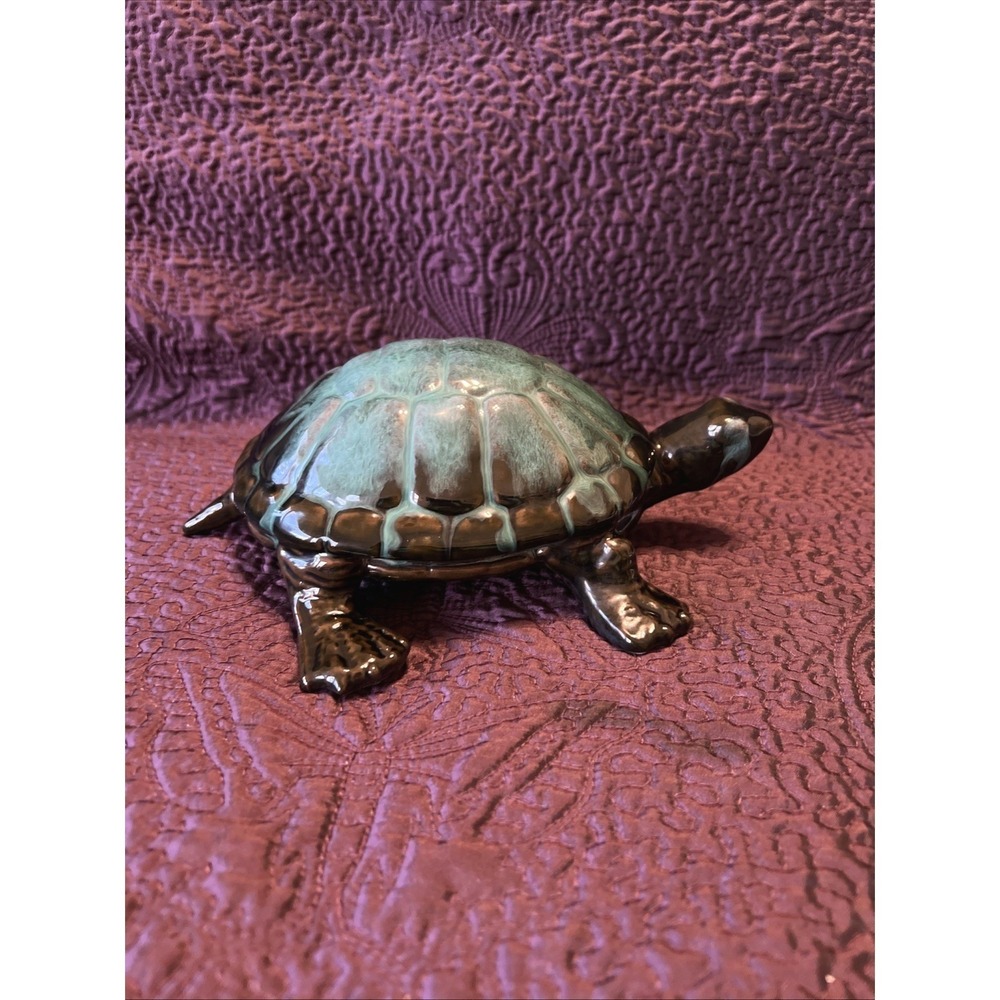 Vintage Blue Mountain Pottery Sea Turtle Canada Green Drip Glaze BMP 9x7x4 Walks - Picture 5 of 14